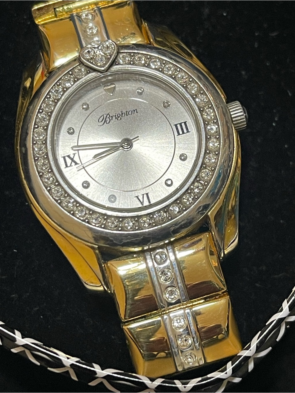 Brighton Two-Tone Gold and Silver Crystal Heart Accent Women's Watch
